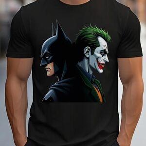 Black Graphic T-Shirt with Batman and Joker Design